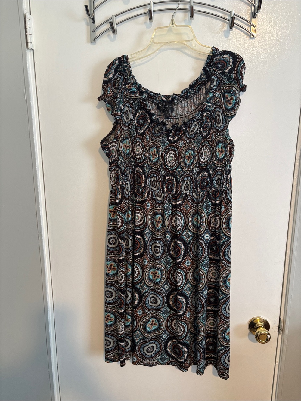 connected apparel Black and Teal Smocked Neck Midi Dress